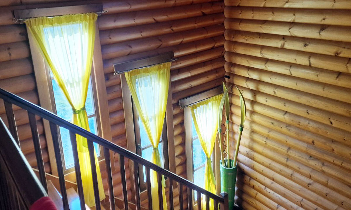 Large maisonette made of tree trunks near sea and mountain